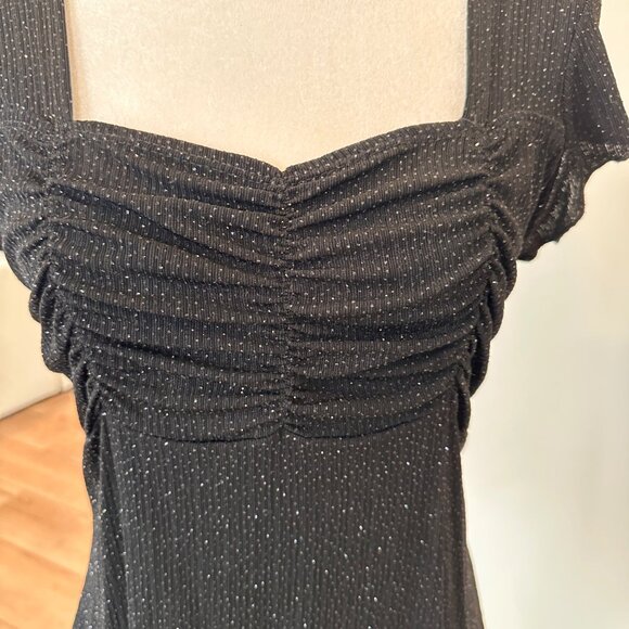 Onyx Nite | Medium Black Glitter Square Neck Top Fairy Witchy Feminine Club - Picture 10 of 11